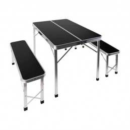 mesa de aluminio con 2 banquetas plegable
